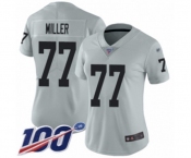 Women's Oakland Raiders #77 Kolton Miller Limited Silver Inverted Legend 100th Season Football Jersey