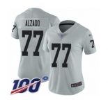 Women's Oakland Raiders #77 Lyle Alzado Limited Silver Inverted Legend 100th Season Football Jersey