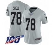 Women's Oakland Raiders #78 Art Shell Limited Silver Inverted Legend 100th Season Football Jersey