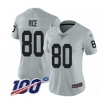 Women's Oakland Raiders #80 Jerry Rice Limited Silver Inverted Legend 100th Season Football Jersey