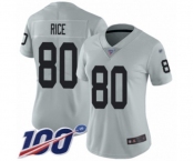 Women's Oakland Raiders #80 Jerry Rice Limited Silver Inverted Legend 100th Season Football Jersey