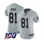Women's Oakland Raiders #81 Tim Brown Limited Silver Inverted Legend 100th Season Football Jersey