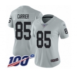 Women's Oakland Raiders #85 Derek Carrier Limited Silver Inverted Legend 100th Season Football Jersey