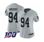 Women's Oakland Raiders #94 Eddie Vanderdoes Limited Silver Inverted Legend 100th Season Football Jersey