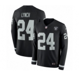 Youth Nike Oakland Raiders #24 Marshawn Lynch Limited Black Therma Long Sleeve NFL Jersey