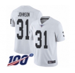 Youth Oakland Raiders #31 Isaiah Johnson White Vapor Untouchable Limited Player 100th Season Football Jersey