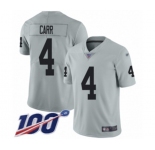 Youth Oakland Raiders #4 Derek Carr Limited Silver Inverted Legend 100th Season Football Jersey