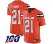Youth Cleveland Browns #21 Denzel Ward Orange Alternate Vapor Untouchable Limited Player 100th Season Football Jersey