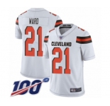 Youth Cleveland Browns #21 Denzel Ward White Vapor Untouchable Limited Player 100th Season Football Jersey