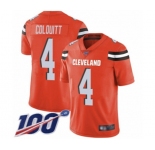 Youth Cleveland Browns #4 Britton Colquitt Orange Alternate Vapor Untouchable Limited Player 100th Season Football Jersey