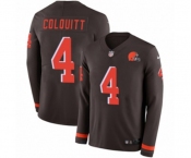 Youth Nike Cleveland Browns #4 Britton Colquitt Limited Brown Therma Long Sleeve NFL Jersey