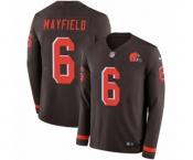 Youth Nike Cleveland Browns #6 Baker Mayfield Limited Brown Therma Long Sleeve NFL Jersey
