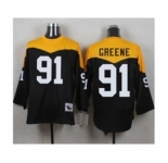 Mitchell And Ness 1967 Pittsburgh Steelers #91 Kevin Greene Black Yelllow Throwback Mens Stitched NFL Jersey