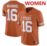 Women's Texas Longhorns #16 Arch Manning Orange Stitched Jersey