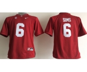Alabama Crimson Tide #6 Blake Sims 2014 Red Limited Kids Jersey