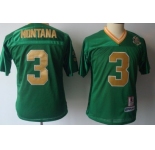 Notre Dame Fighting Irish #3 Joe Montana Green Throwback Kids Jersey