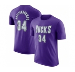 Men's Milwaukee Bucks #34 Giannis Antetokounmpo Purple Hardwood Classic Long Sleeve T-Shirt