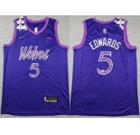 Men's Minnesota Timberwolves #5 Anthony Edwards Purple Sponsor Swingman Jersey