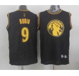nba minnesota timberwolves #9 rubio black[gold lettering fashion]