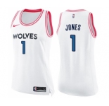 Women's Nike Minnesota Timberwolves #1 Tyus Jones Swingman White Pink Fashion NBA Jersey