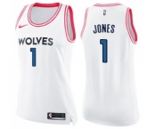 Women's Nike Minnesota Timberwolves #1 Tyus Jones Swingman White Pink Fashion NBA Jersey