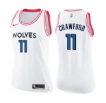 Women's Nike Minnesota Timberwolves #11 Jamal Crawford Swingman White Pink Fashion NBA Jersey