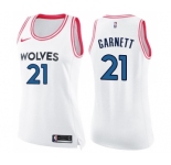 Women's Nike Minnesota Timberwolves #21 Kevin Garnett Swingman White Pink Fashion NBA Jersey