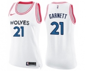 Women's Nike Minnesota Timberwolves #21 Kevin Garnett Swingman White Pink Fashion NBA Jersey