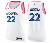 Women's Nike Minnesota Timberwolves #22 Andrew Wiggins Swingman White Pink Fashion NBA Jersey
