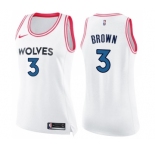 Women's Nike Minnesota Timberwolves #3 Anthony Brown Swingman White Pink Fashion NBA Jersey
