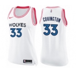 Women's Nike Minnesota Timberwolves #33 Robert Covington Swingman White Pink Fashion NBA Jersey
