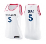 Women's Nike Minnesota Timberwolves #5 Gorgui Dieng Swingman White Pink Fashion NBA Jersey