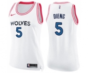 Women's Nike Minnesota Timberwolves #5 Gorgui Dieng Swingman White Pink Fashion NBA Jersey