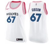 Women's Nike Minnesota Timberwolves #67 Taj Gibson Swingman White Pink Fashion NBA Jersey