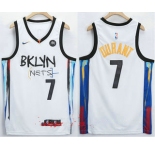 Men's Brooklyn Nets #7 Kevin Durant NEW White 2021 City Edition Swingman Stitched NBA Jersey With The NEW Sponsor Logo