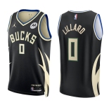 Men's Milwaukee Bucks #0 Damian Lillard Black Stitched Basketball Jersey