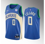 Men's Milwaukee Bucks #0 Damian Lillard Blue 2023-24 City Edition Stitched Basketball Jersey