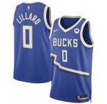 Men's Milwaukee Bucks #0 Damian Lillard Royal 2024-25 City Edition Stitched Basketball Jersey