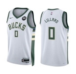 Men's Milwaukee Bucks #0 Damian Lillard White Stitched Basketball Jersey