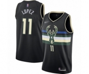 Men's Milwaukee Bucks #11 Brook Lopez Authentic Black Finished Basketball Jersey - Statement Edition