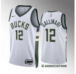Men's Milwaukee Bucks #12 Danilo Gallinari White Association Edition Stitched Basketball Jersey
