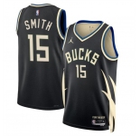 Men's Milwaukee Bucks #15 Tyler Smith Black 2024 Draft Statement Edition Stitched Basketball Jersey