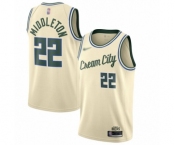 Men's Milwaukee Bucks #22 Khris Middleton Authentic Cream Basketball Jersey - 2019-20 City Edition