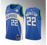 Men's Milwaukee Bucks #22 Khris Middleton Blue 2023-24 City Edition Stitched Basketball Jersey