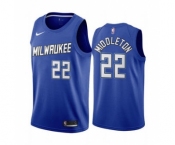 Men's Milwaukee Bucks #22 Khris Middleton Navy City Edition New Uniform 2020-21 Stitched Basketball Jersey