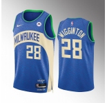Men's Milwaukee Bucks #28 Lindell Wigginton Blue 2023-24 City Edition Stitched Basketball Jersey