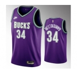Men's Milwaukee Bucks #34 Giannis Antetokounmpo 2022-23 Purple Classic Edition Swingman Stitched Basketball Jersey