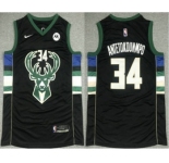Men's Milwaukee Bucks #34 Giannis Antetokounmpo Black 2021 Nike Swingman Stitched Jersey With NEW Sponsor Logo