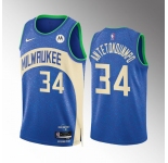 Men's Milwaukee Bucks #34 Giannis Antetokounmpo Blue 2023-24 City Edition Stitched Basketball Jersey