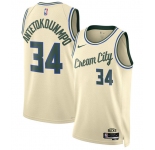 Men's Milwaukee Bucks #34 Giannis Antetokounmpo Cream 2025-26 City Edition Swingman Stitched Basketball Jersey